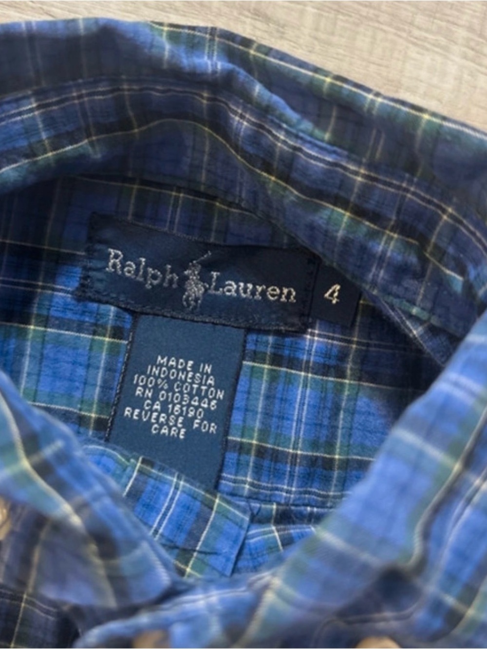 Ralph Lauren Blue and Green Plaid Cotton Button-Down Shirt